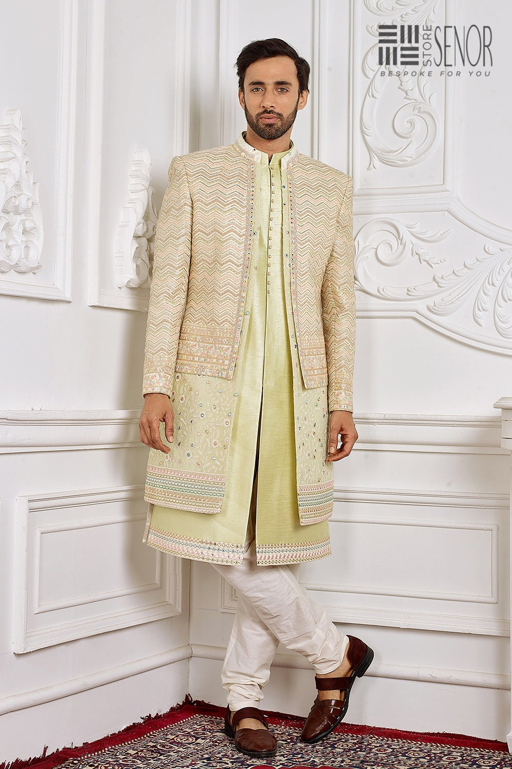Lime Yellow Layered Indo-Western Set