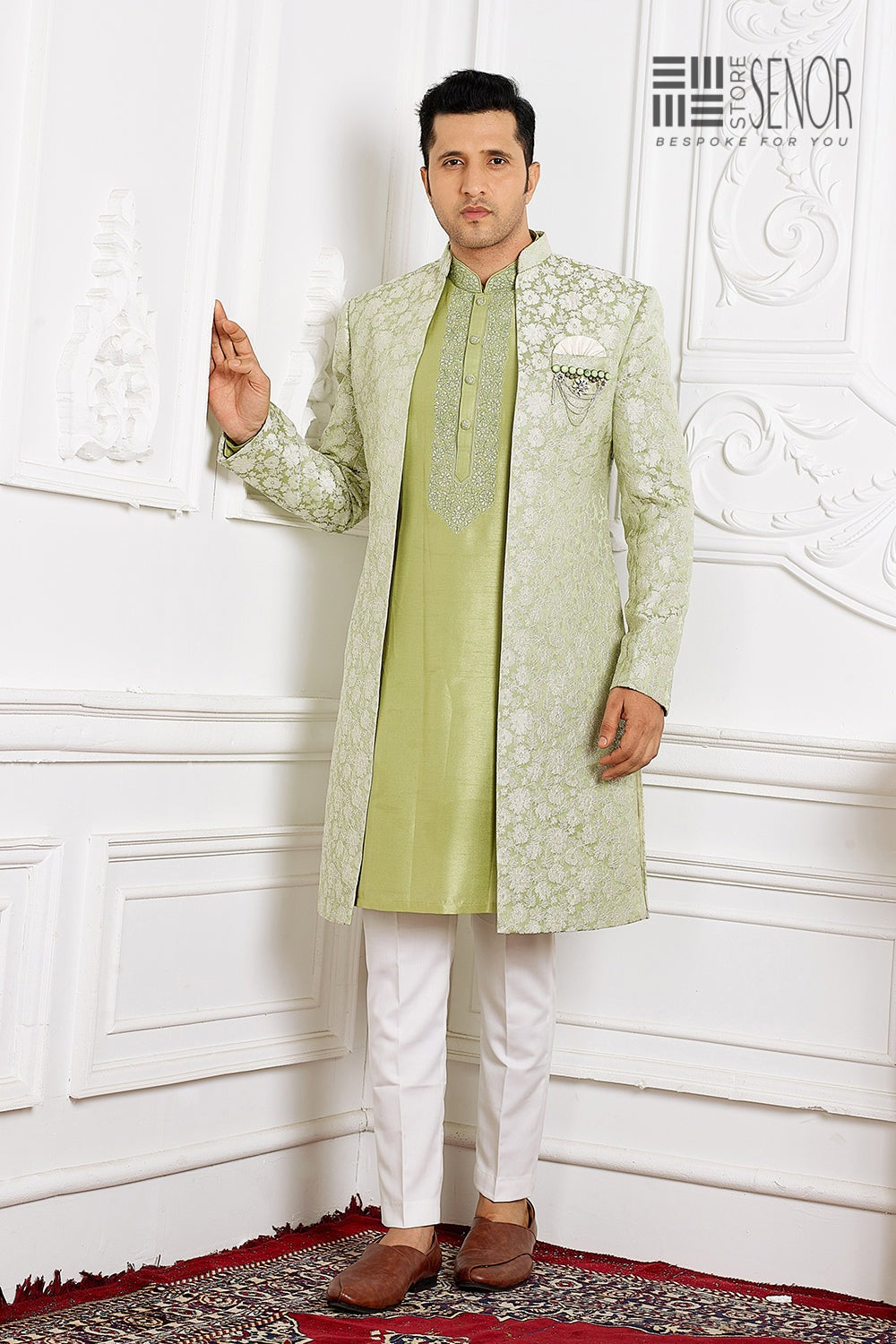 Thread Embroidered Green Set