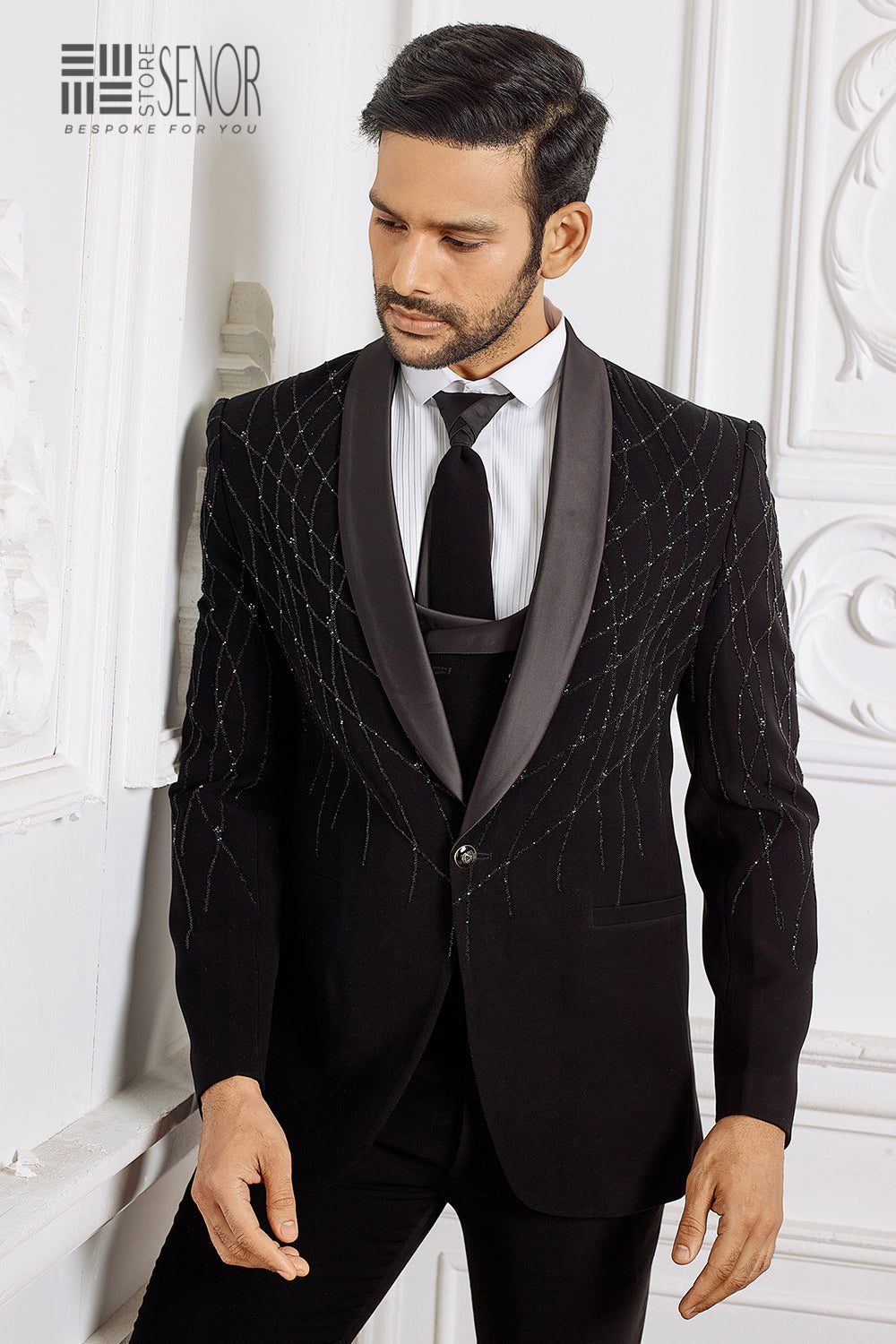 Black Hand-Embroidered Tuxedo