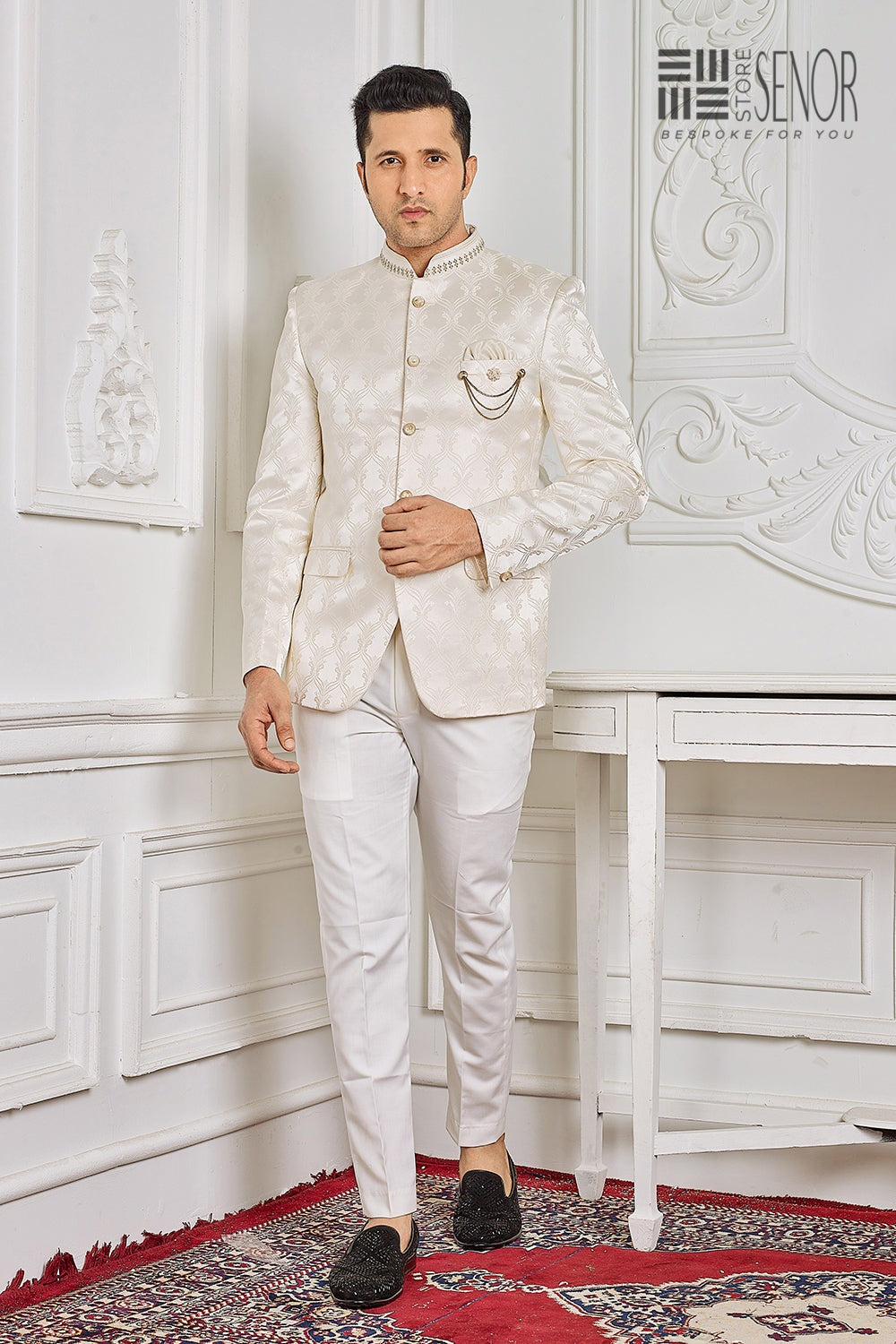 White Bandhgala Jacket with Pants